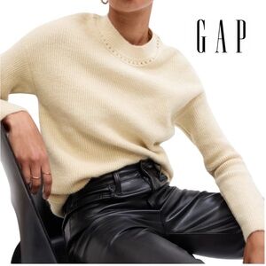 GAP NWT Forever Cozy Relaxed Ribbed Crewneck Sweater Birch/Ivory XXL